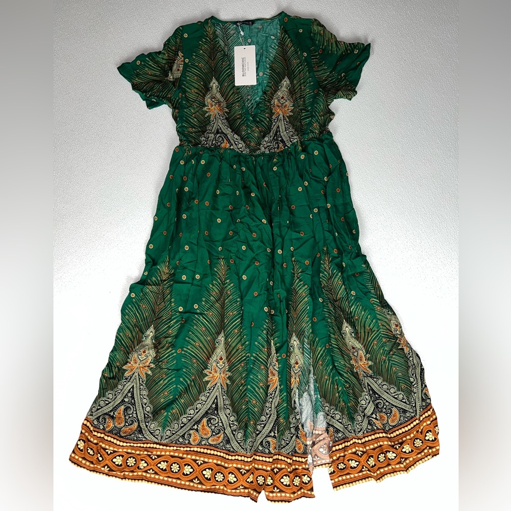 Bloomchic Bandana Pocket Button Wrap Split Midi Dress Size 10 Green NWT - Picture 4 of 12